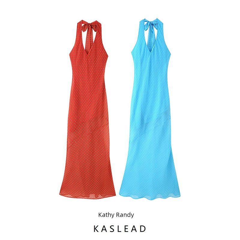 Kaslead New Arrival Women's Clothing Fashion Style Fashion Minimalist V-neck Halter Lace Up Slim Fit Backless Dress