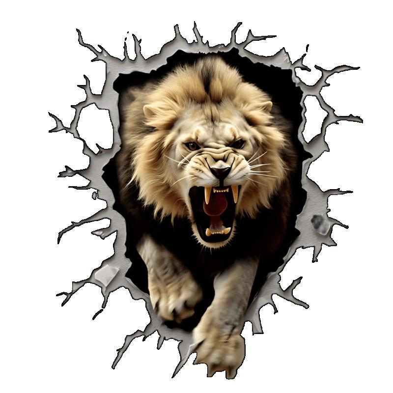 Men's Black T-Shirt Lion Breaking Through Graphic Design Casual Wear for Everyday Outfits