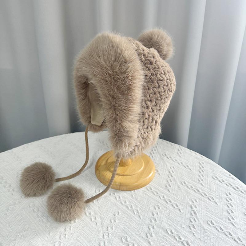 Winter Knit Beanie Hat With Earmuffs For Women Breathable Windproof Urban Style