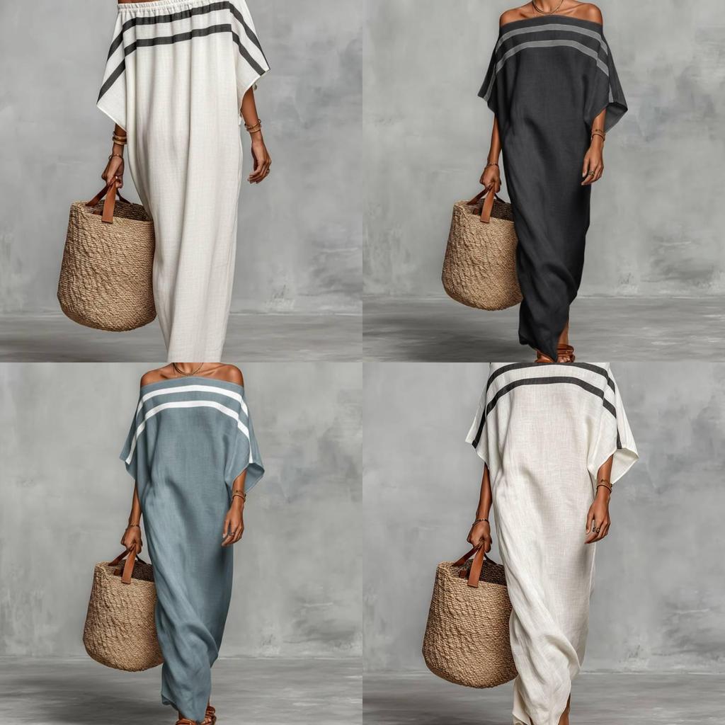 Polyester Striped Loose Fit Dress For Casual Spring Fashion