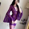 Large Size Sexy Charm Purple Lace Sexy Onesie Slim Skinny Flared Sleeve