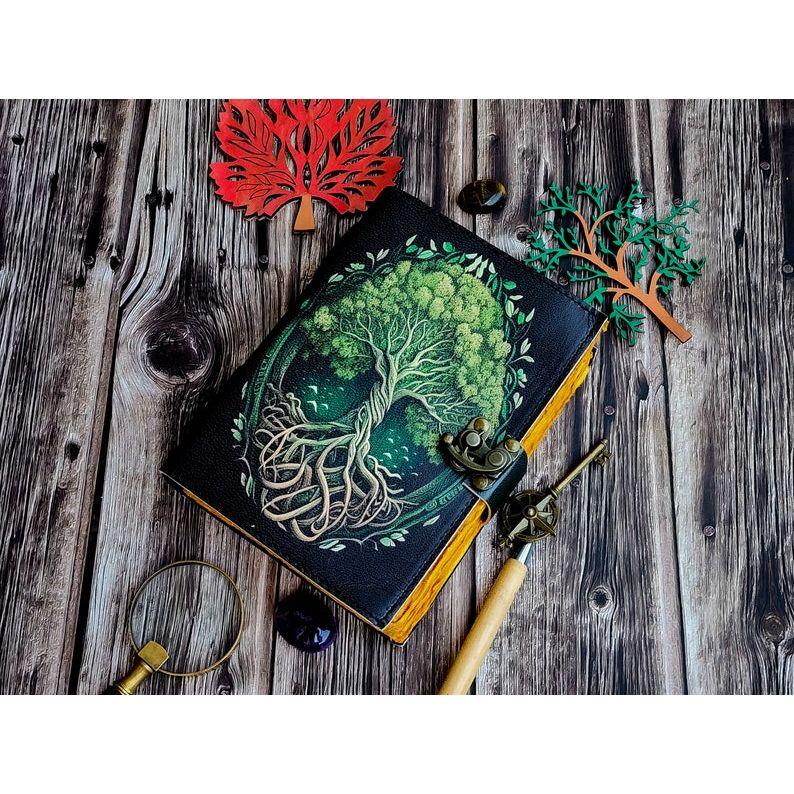 Leather Journal Tree of Life - Genuine Leather Notebooks For Women - Beautiful Journal For Sketches Book Traveling Book Blank Spell Book