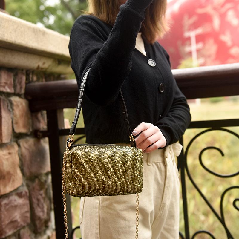 IELGY Kjede Paljetter Bærbar Mote Putepose Skulderveske Crossbody Håndveske Stor Kapasitet Lett Casual