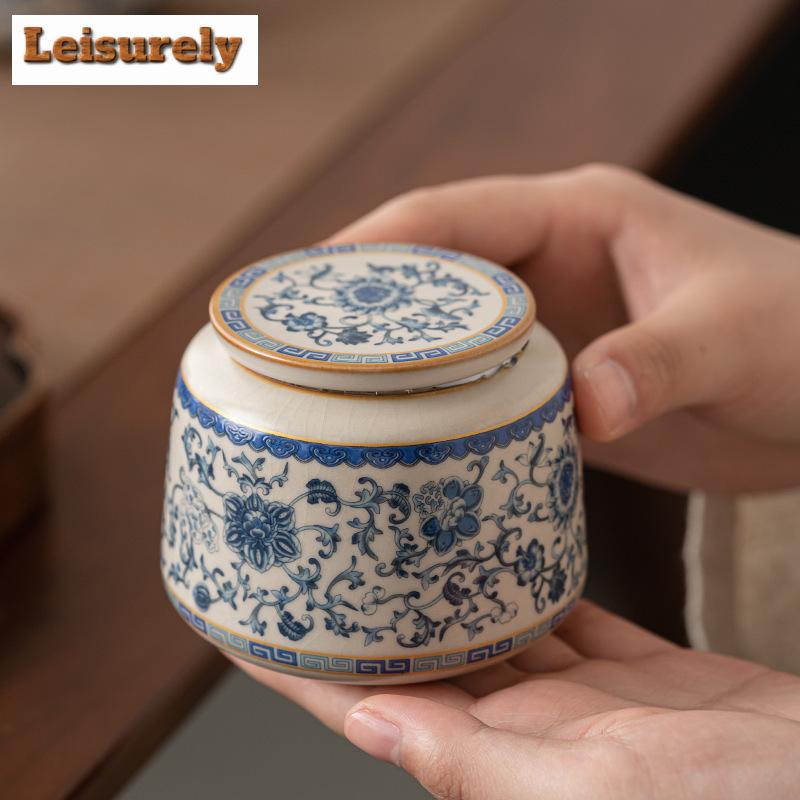 200 ml Retro Ru Kiln Niebieski i biały porcelanowy organizer na herbatę Butik zbiorniki do przechowywania pojemnik na herbatę Tea Caddy Teaset Supplies Craft
