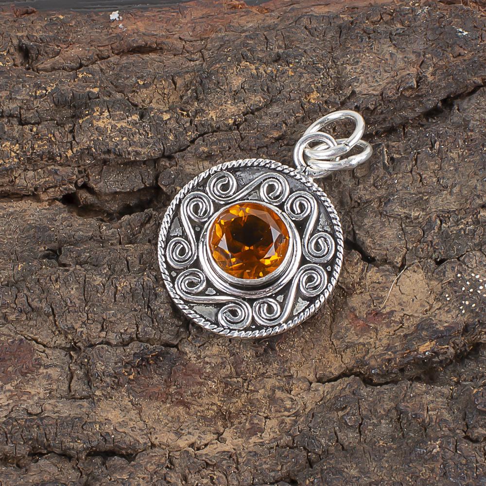Citrine Gemstone 925 Sterling Silver Handmade Statement Pendant 1.2" Necklace Jewelry For Her PP-28-4