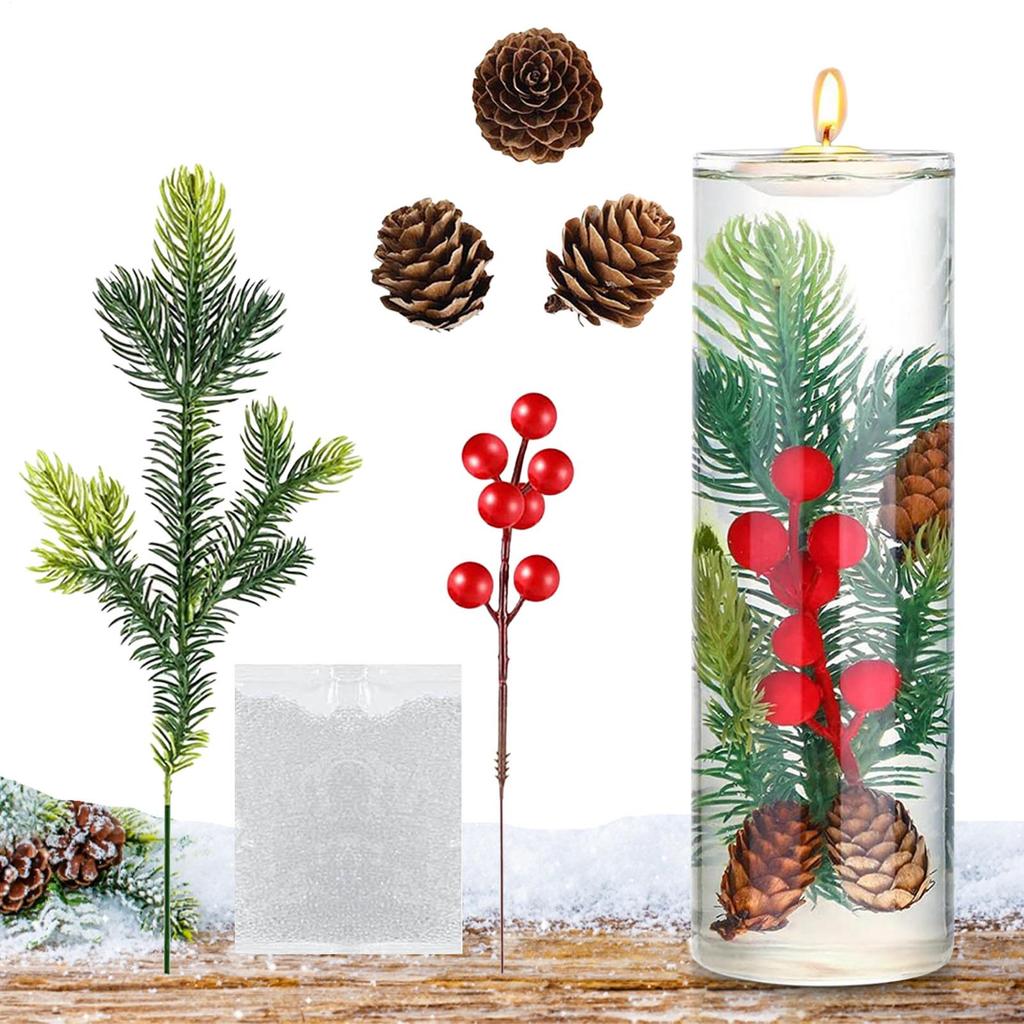 DIY Weihnachts-Zweige Vasen Set Künstliche Weihnachts-Rote Beeren-Zweige Gefälschte Tannenzapfen Für Heimdeko Hochzeitsfeier Zubehör