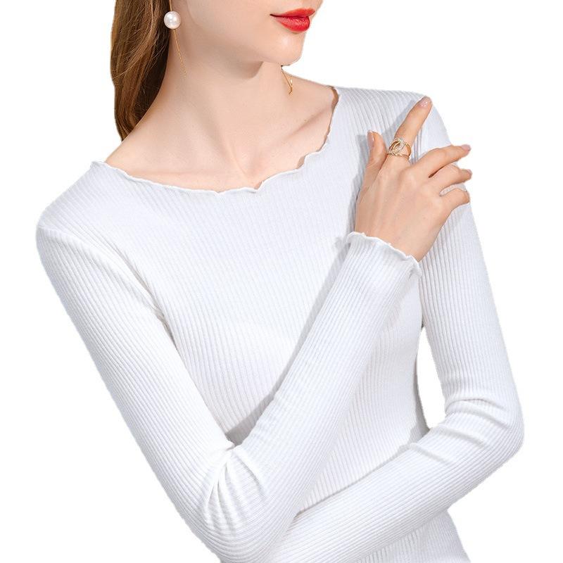 Bottom Shirt Women's New Women's Clothing Solid Color Round Neck Long-sleeved T-shirt Age-reducing Waist Top