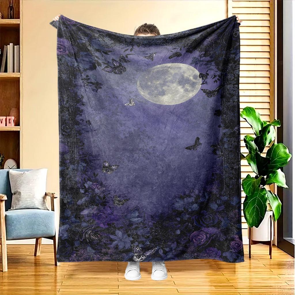 1pc Moonlit Butterfly Shadow Flannel Blanket, High-definition Digital Print, All-season Use, Cooling Blanket, Skin-friendly Soft 100% Polyester, the P