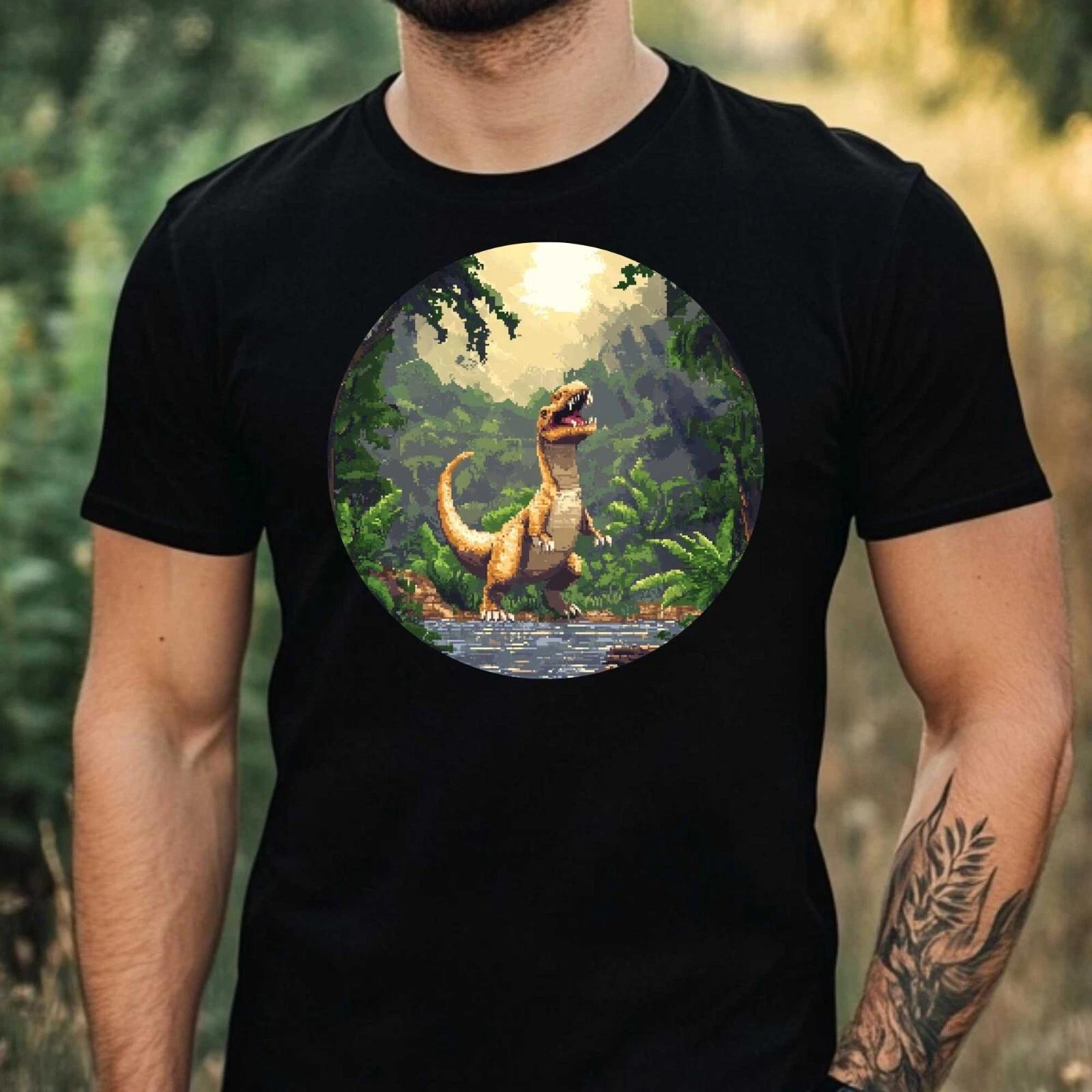 T-Shirt Herren Dino Pixel Art Motiv Baumwolle Größe XS bis 5XL XXXL