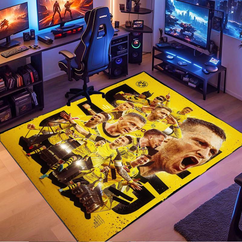 Tappeto Stampato Collage Giocatori Calcio Dortmund Antiscivolo Rettangolare Tappetino per Pavimento Fan Calcio Stanza dei Giochi Decorazione per la Casa