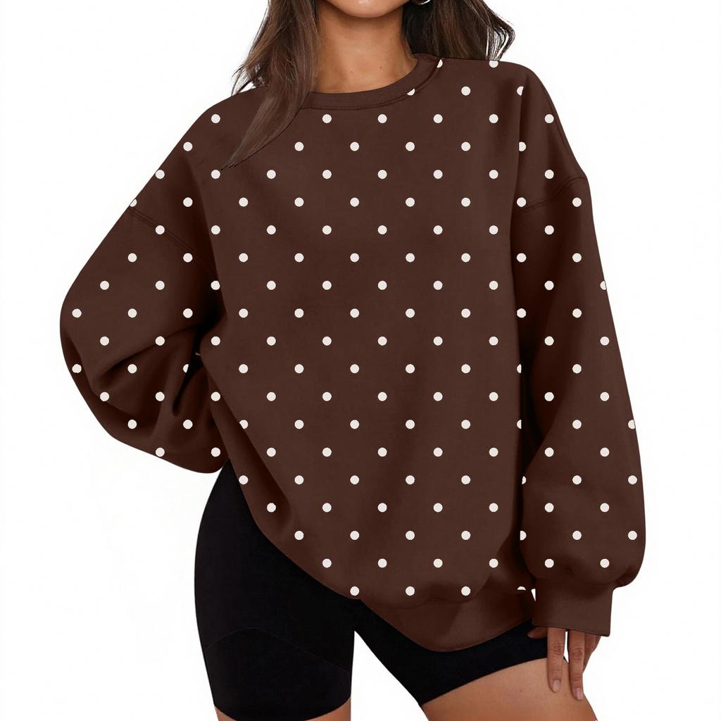 Women's Polka Dot Lightweight Neck Casual Sweatshirt