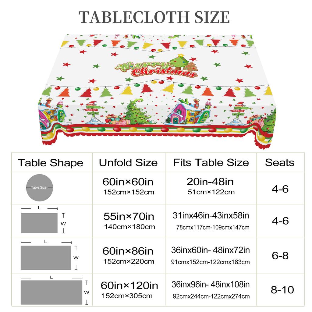 1 Piece Christmas Round And Rectangular Tablecloth, Whoville Style, Various Sizes, Huvel Carnival Celebration Lantern Print Pattern Tablecloth, Christ