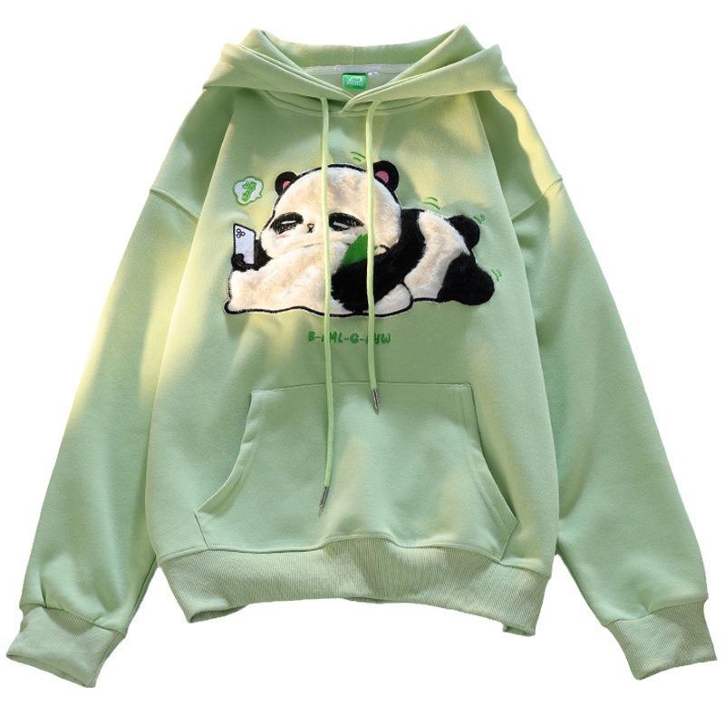 Country oversize flocked cute panda hooded sweater men and women loose bf lazy wind couple coat
