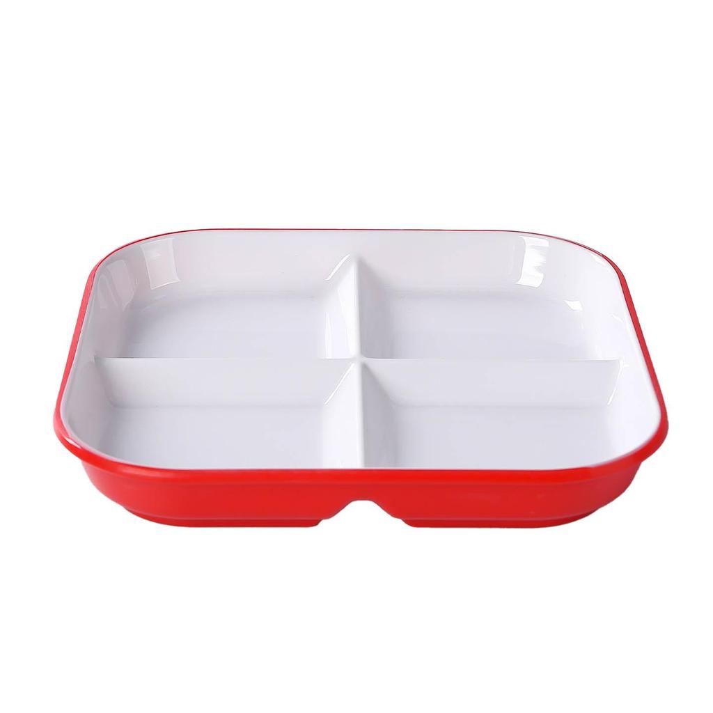 Four-Compartment Melamine Square Plate for Fast Food & Salads.