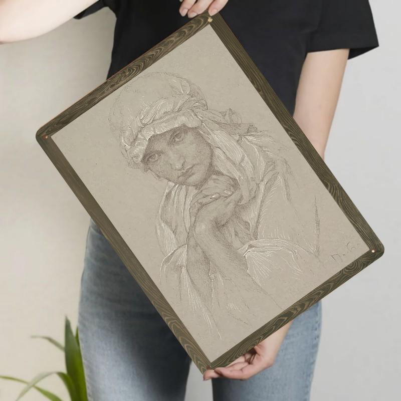 

Vintage Sketch Style Woman Portrait Custom Metal Tin Painting Home Wall Decor Art Hanging 20x30cm（7.8x11.8inch）