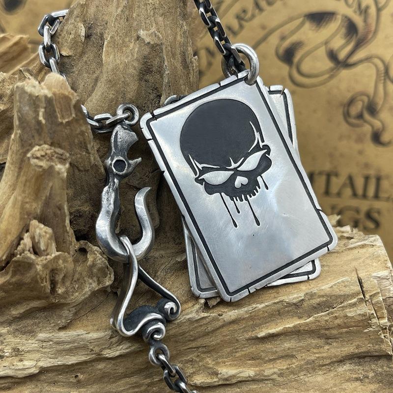 Vintage Spades Poker Skeleton Pendant, Trendy Men's Versatile Necklace