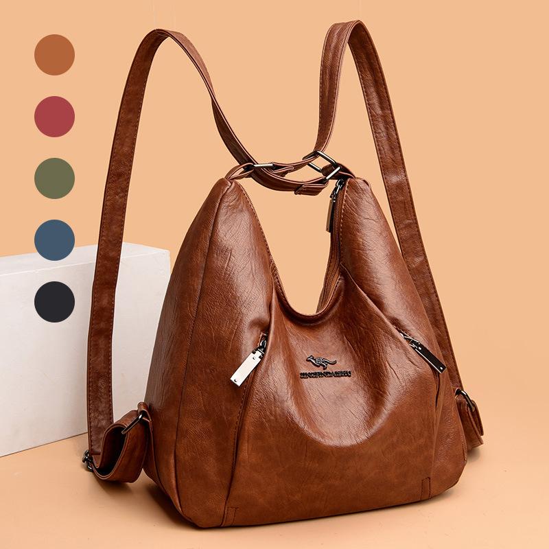 Borsa a tracolla retrò di grande capacità, zaino alla moda e versatile in morbida pelle PU, borsa a spalla casual da donna