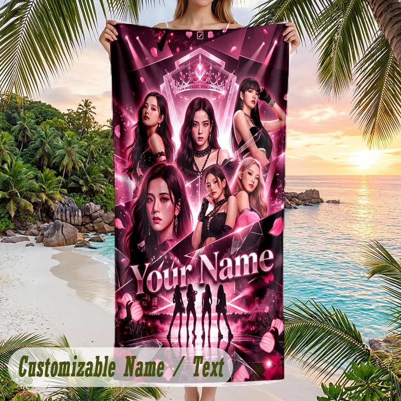 BLACKPINK Beach Towel, Personalized Custom Name Text, Quick Dry Large Absorbent Towel For Beach Pool