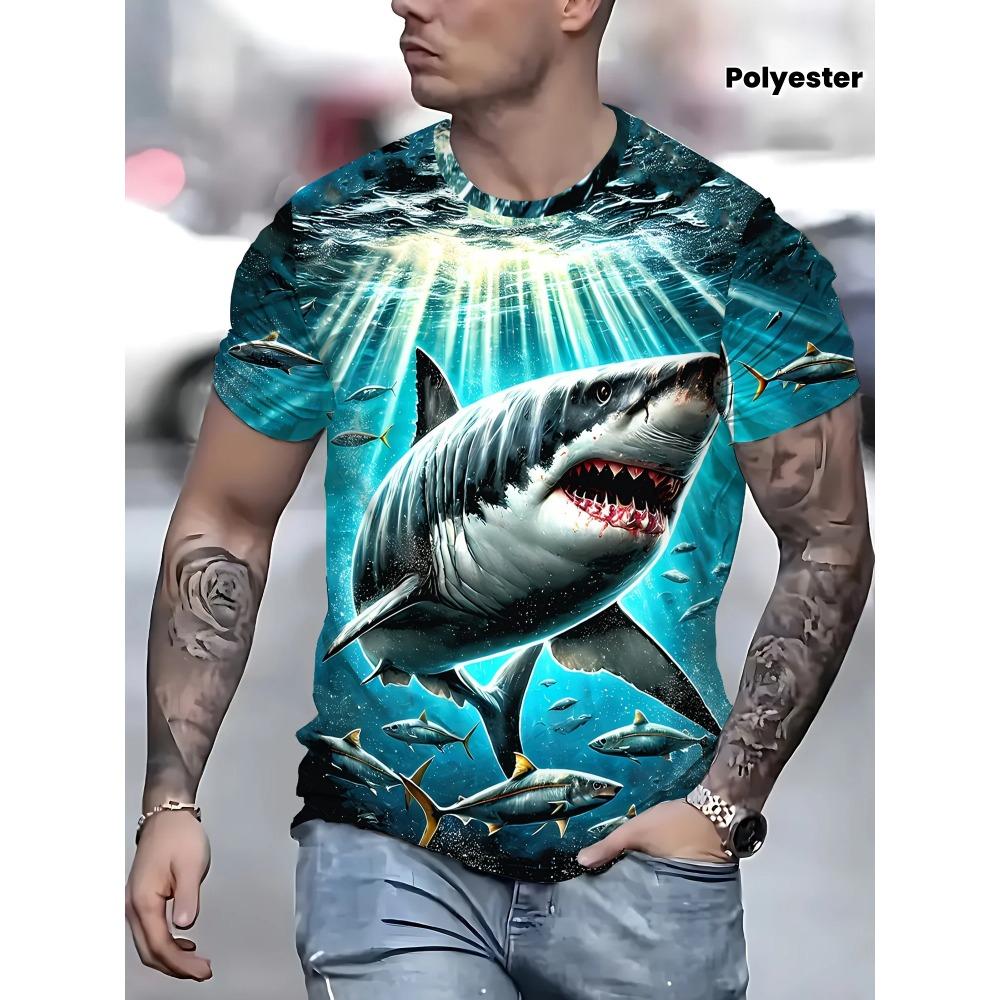 Funny Ai Shark Pattern T Shirt For Men Marine Animal 3D Printed Tees Tralalero Tralala Short Sleeve Round Neck Tops T-Shirts