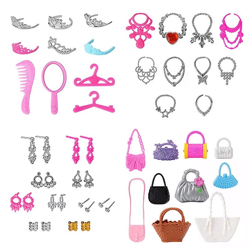 1set Dollhouse Electroplated Crown Necklace Earstuds Bracelets Earrings Pendant Pack Accessories Dressing Princess Doll Jewelry