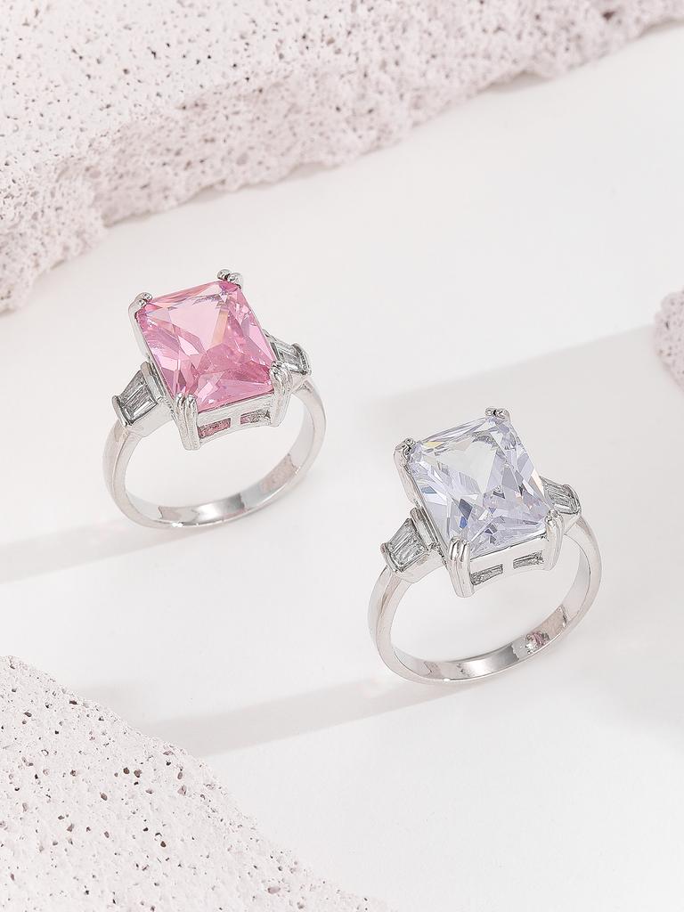 Luxury Solitaire Big Rectangle CZ Women Wedding Ring Engagement Ring Evening Party Elegant Female  Jewelry Gifts