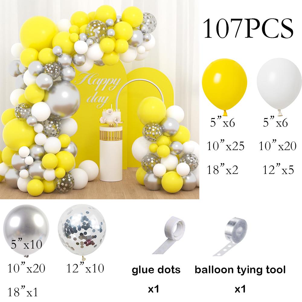 

Yellow White Theme Balloons Arch Kit Metal Silver Confetti Balloon Garland Birthday Party Wedding Baby Shower Home Party Decor As Picture