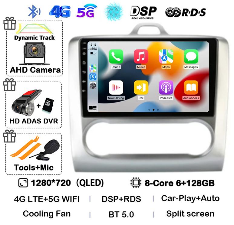 Android 14 Carplay Auto Car Radio For Ford Focus 2 3 Mk2 Mk3 2004 2005-2011 WIFI+4G Multimedia GPS 2 Din Autoradio Player Stereo