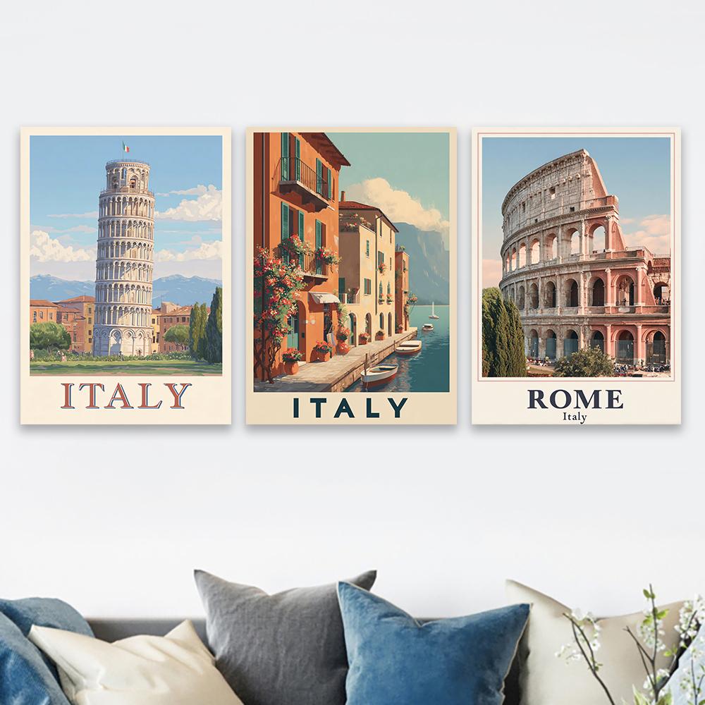 Rome Italy Wall Art Poster Vintage Colosseum Poster Print Ancient Roman Architecture Decor Europe Travel Illustration Painting