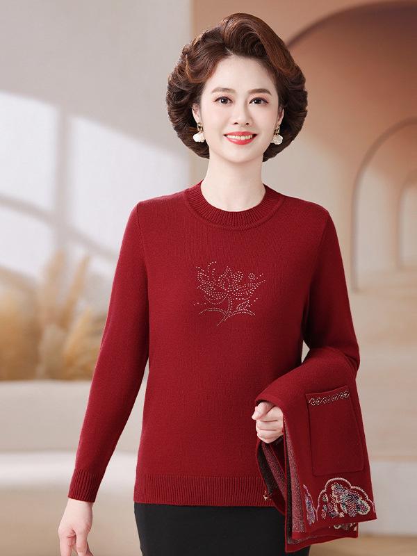 Elegant Autumn Tang Suit Two-Piece Set: National Style Sweater & Jacket for Middle-Aged and Elderly Women - Perfect for Weddings and Formal Events