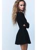 2024 Women's European & American Style Black Balloon Silhouette Square Neck Long Sleeve Short Dress