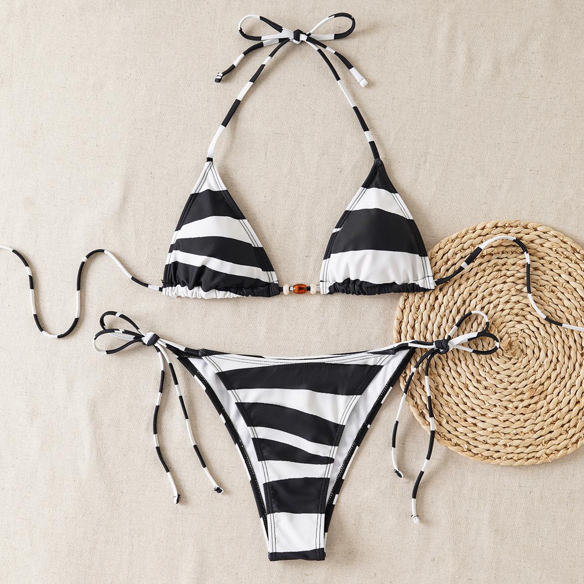 

Женский купальник, сексуальный, черно-белый, с принтом, вырезом-молотом, с боковыми отливами, из двух частей, купальник, бикини, пляжная одежда, купальные костюмы M чёрный