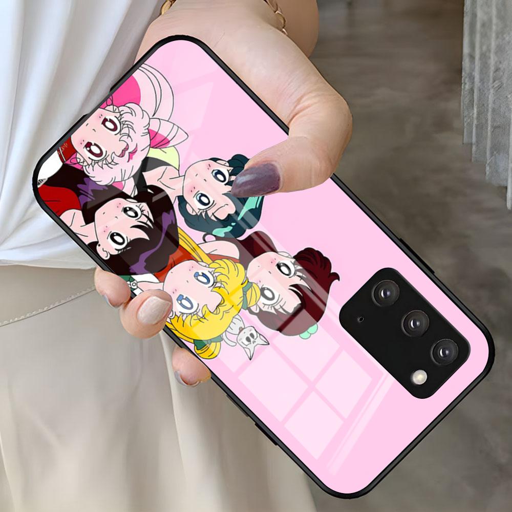 S-Sailor M-Moon Anime Phone Case For Samsung S25 S24 FE S23 S22 S21 Plus S20 Ultra Note20Ultra Black Glass Cover