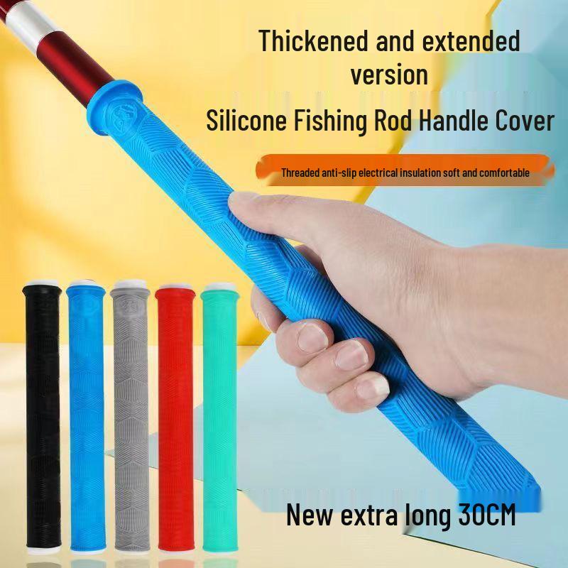 Upgraded Red Soft Silicone Wear-Resistant Fishing Rod Handle Cover with Thickened Self-Equipped Stopper
