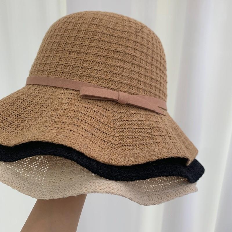 Fashionable Breathable Wave Edge Sun Hat With Bow Tie For Women Spring Summer Lightweight Sunscreen Bucket Hat