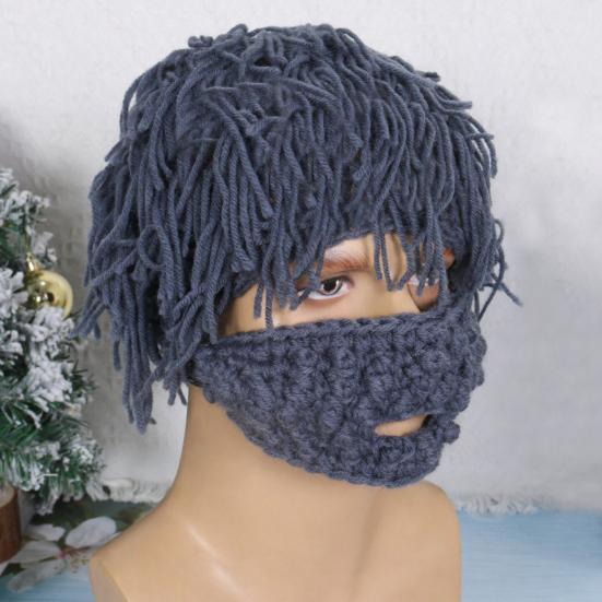Kids Hat with Detachable Soft Yarn Straight Hair Wig Punk Style Mustache Warm Knitted Beard Cosplay