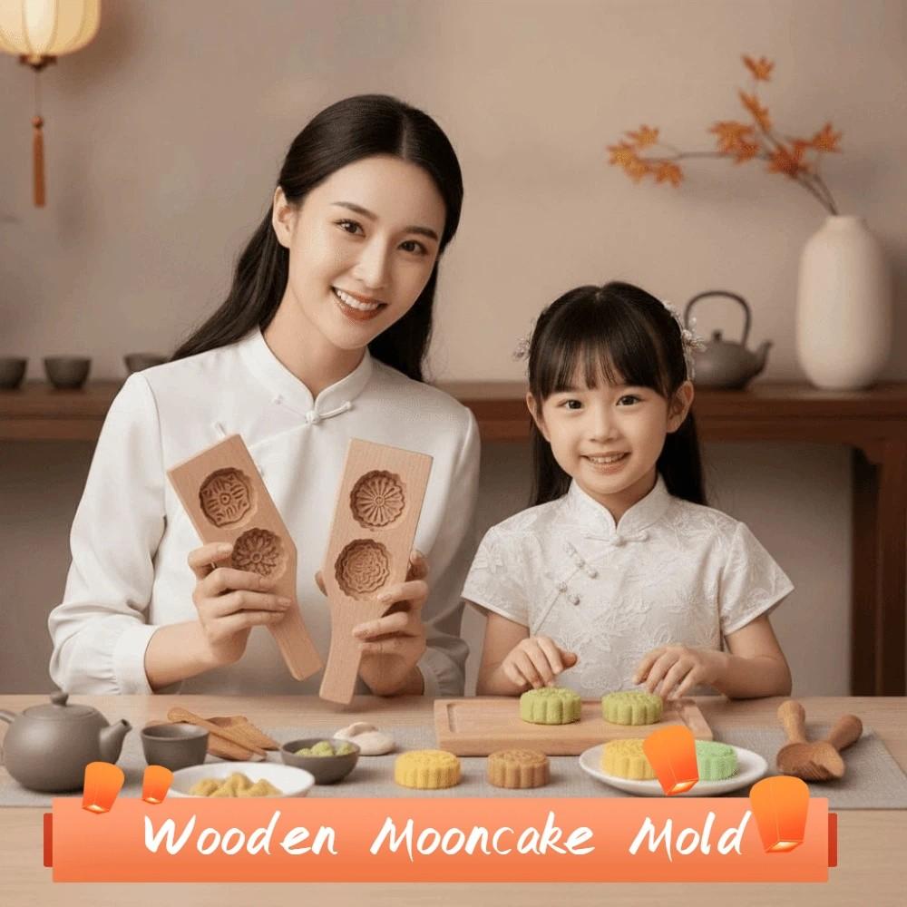 Double Slot Wooden Mooncake Mold Clear Texture Traditional Dessert Press Kitchen Gadgets