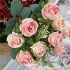 Artificial Rose Flower Multi-Heads Fake Rose Flower Bouquet with Stem for DIY Bridal Bouquet Wedding Party Table Centerpiece Home Decor