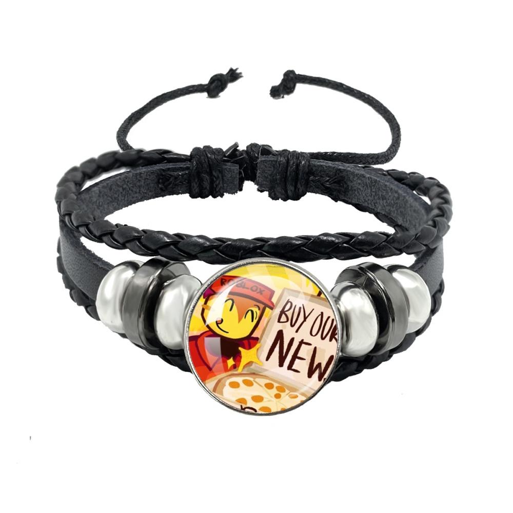 I Love Fried Chicken Shedletsky Anime CreativeButton Rope Button Glass Cabochon Black Leather Bracelet Jewelry Charm Fans Gift