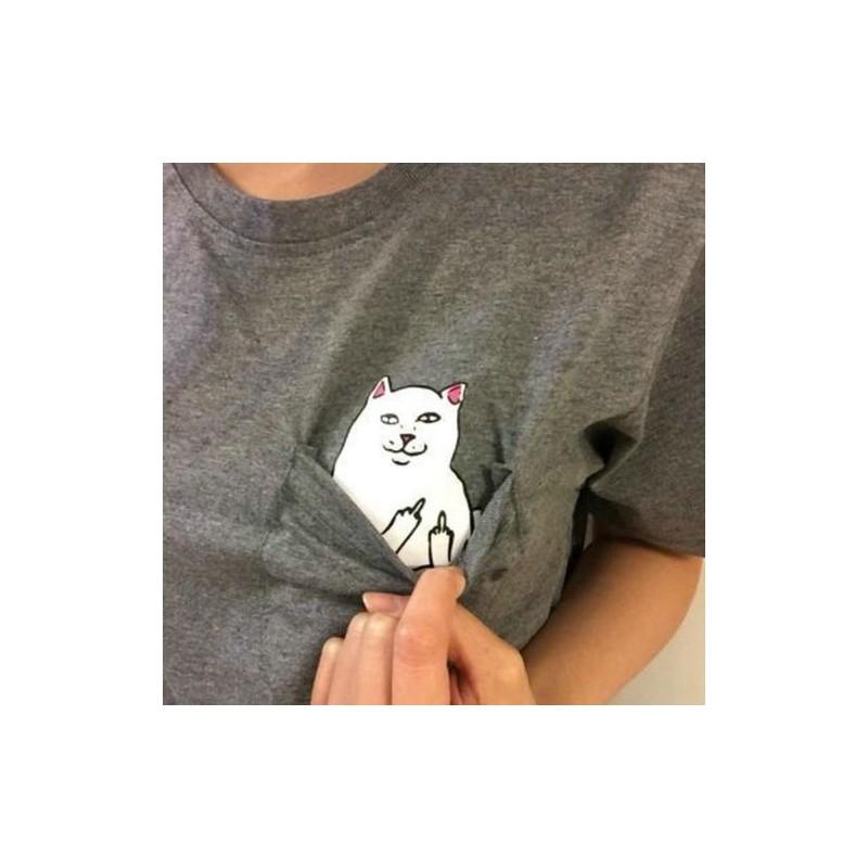 T-shirt Casual in Puro Cotone da Uomo con Stampa Gatto Cartone Animato Estate