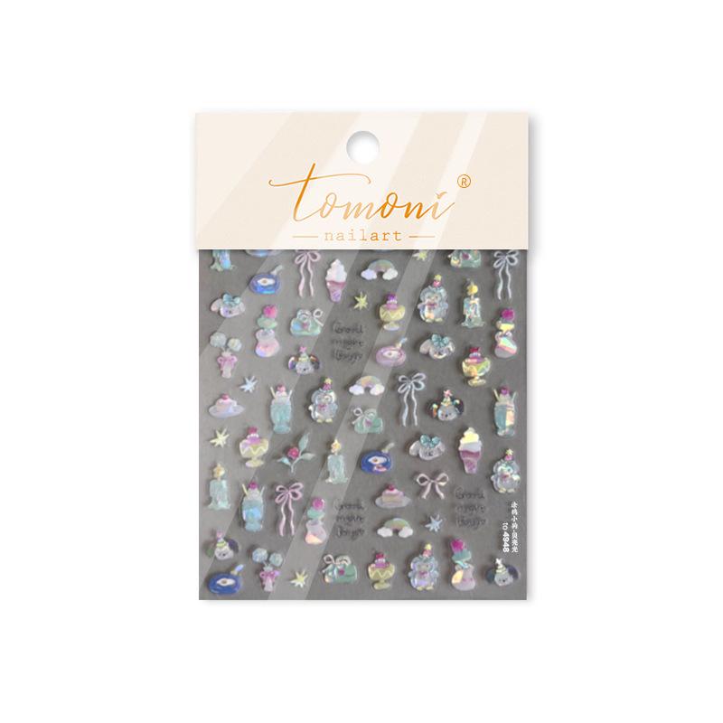

Tomoni 3D Embossed Nail Stickers - Bestseller Japanese Stationery for Kids, Cake Bear Nail Art Decorations
