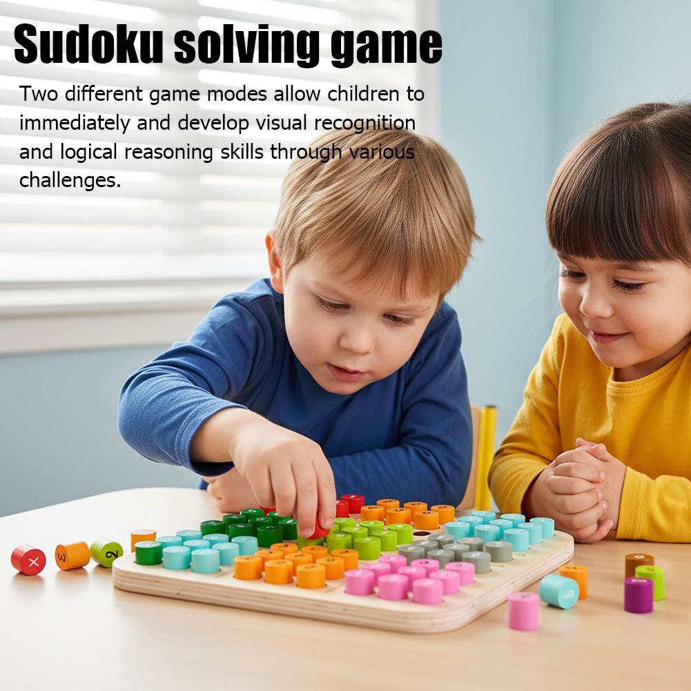 9×9 Wooden Sudoku Puzzle Board Game Dual-Sided Color & Number Logic Game 48 Progressive Puzzles With Answer Key