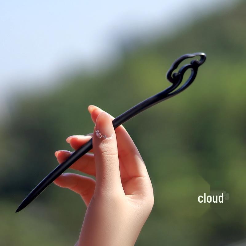 High-End Natural Ebony Wood Hairpin - Extended Chinese Ancient Style Black Hair Bun Accessory