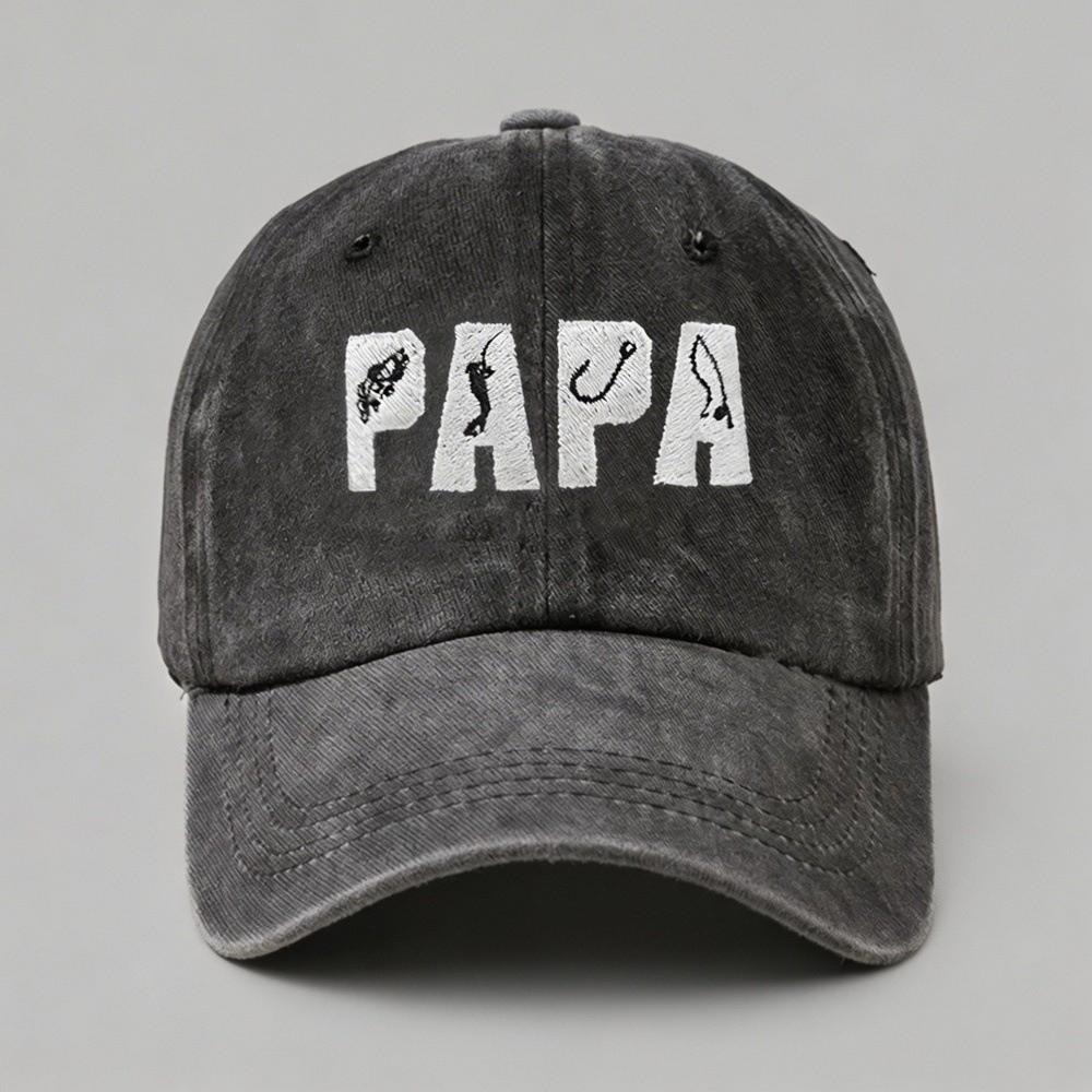 Adjustable Dad Hat PAPA Letter Embroidery Fishing Sun Hat FashionVintage Fishing Hook Hat  For Dad