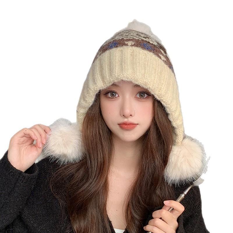 New Korean Style All Match Knitted Hat for Women In Autumn and Winter Sweet and Warm Pile Hat Fashionable Woolen Hat