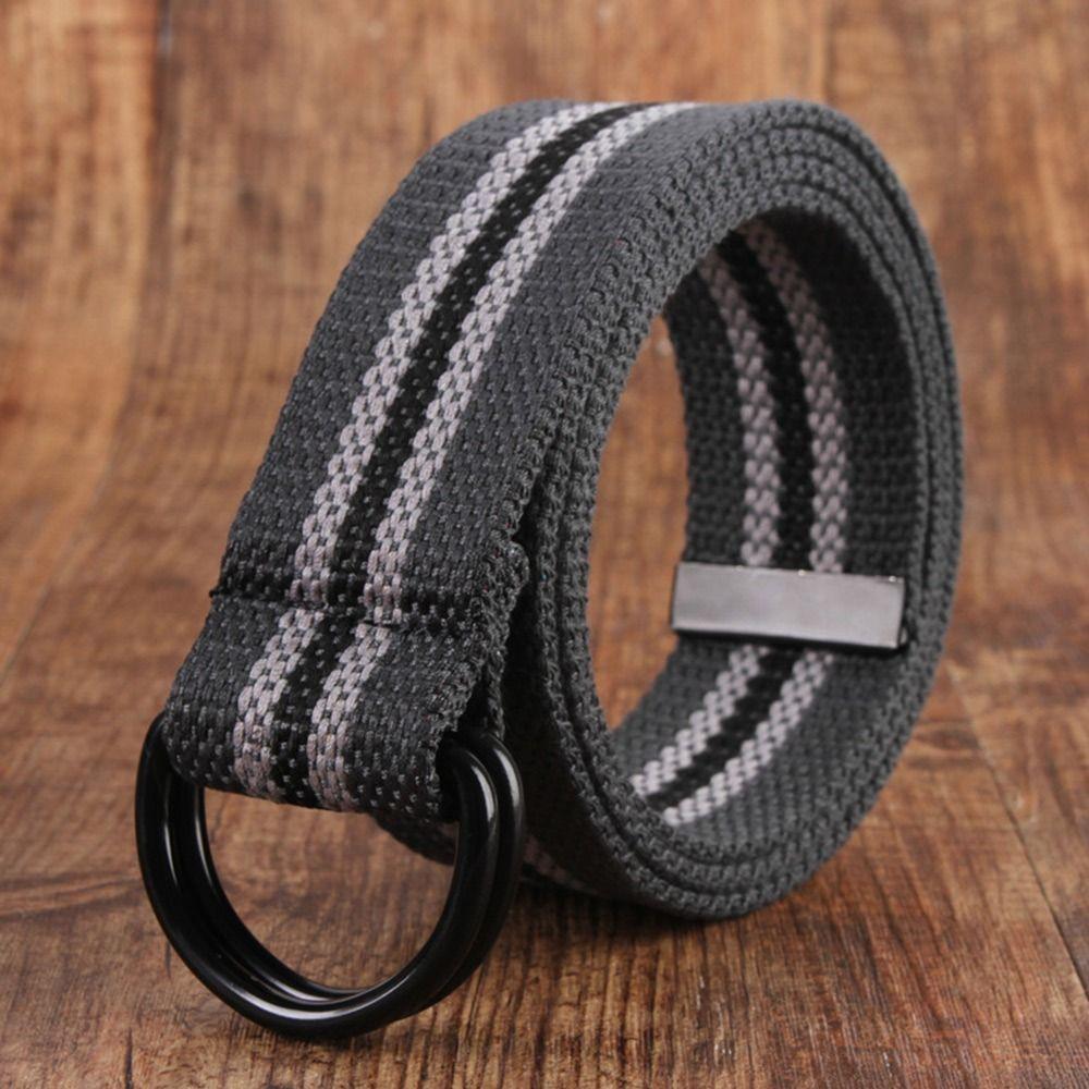 Casual Versatile Black Buckle Nylon Braided Belt Weave Waist Band Canvas Strap Double Ring Waistband