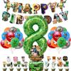 Minecraft-Themed Aluminum Foil Balloon Set: Kid's Birthday Decor with Pull Flags & Number Combination