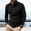 Men Summer Blouse Buttoned Turn-down Collar Pullover Long Sleeves Mid Length Single Color Leisure Business Style Top