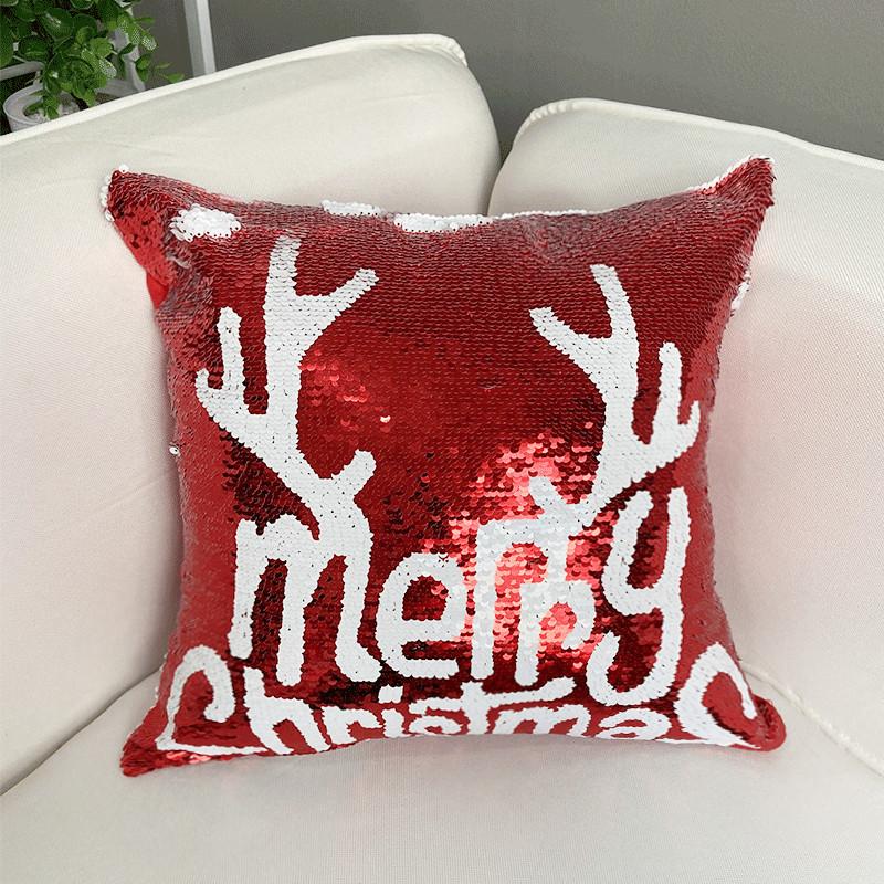 Christmas Pillow Cover Double-sided Sequin Pillow Cover Snowflake Deer Sofa Bedroom Cushion Cover