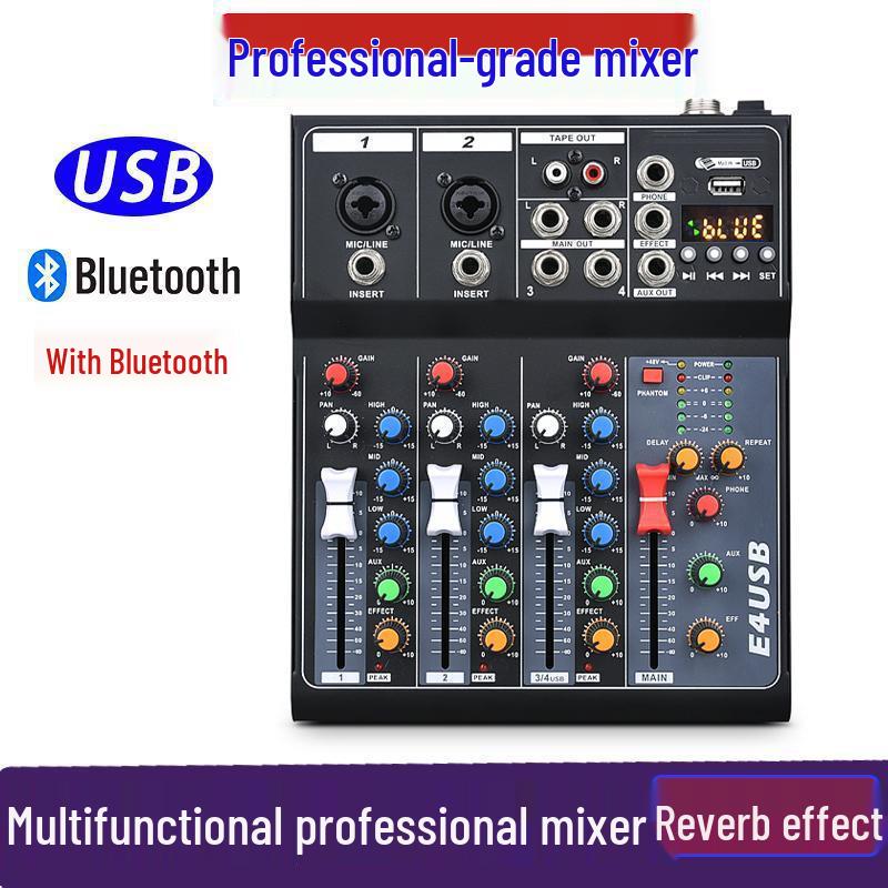 Professional 4/7 Channel Bluetooth Mixer with USB & Reverb for Stage and Home Use (F4 Model) Standard