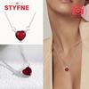 925 Silver Heart-Shaped Shiny Zircon Elevated Red&Pink&Blue&White Heart Necklace Lover's Gift Fine Jewelry for Women